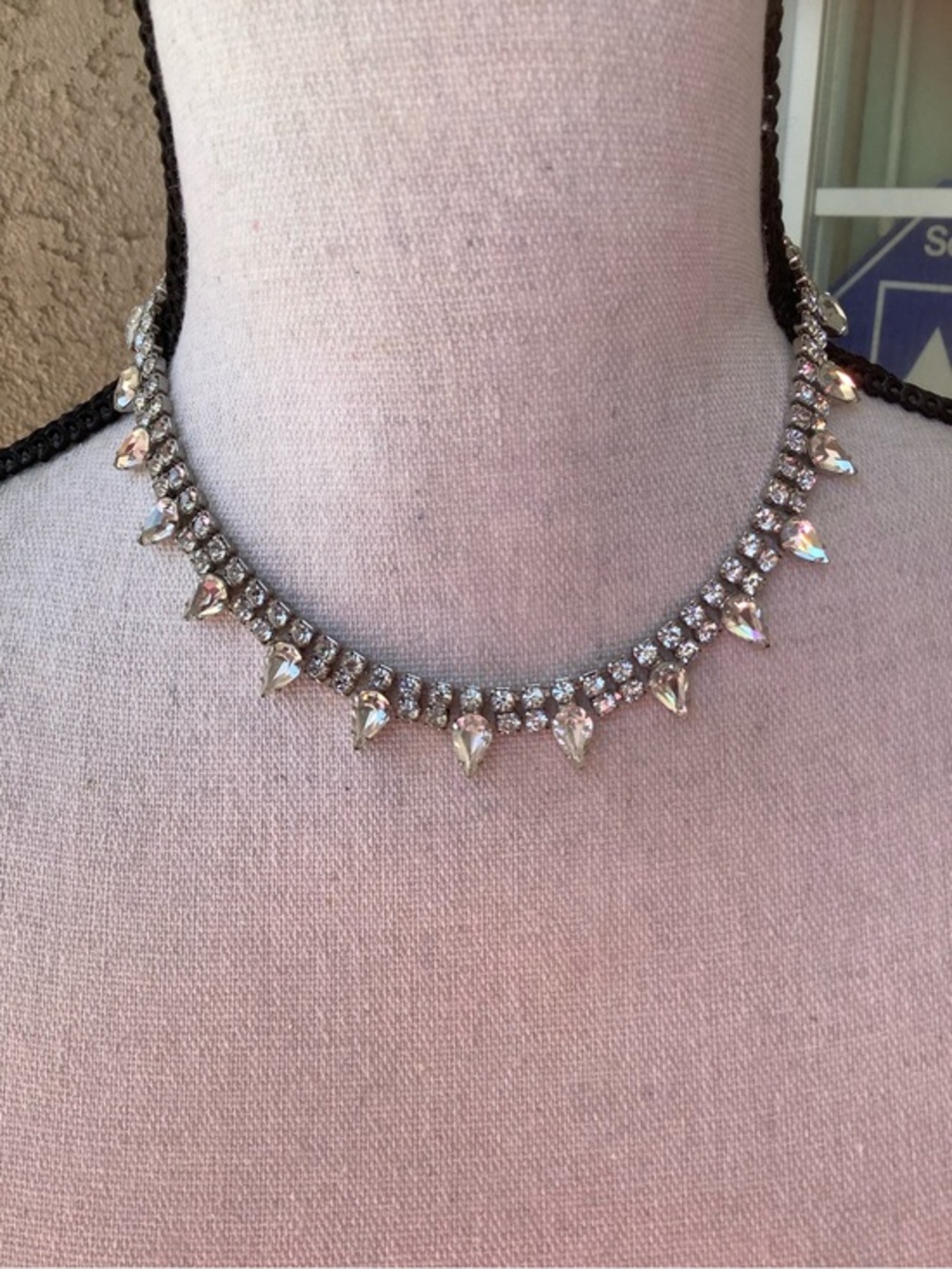 Silver plated cubic zirconia 16”:Choker Necklace -